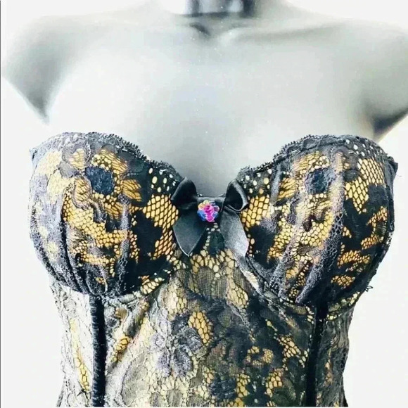 BUSTIER BLACK LACE MESH &  VELVET Size M - Picture 3 of 14